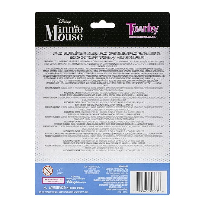 Disney Minnie Mouse 7 Piece Plant Based Lip Gloss, Girls Party Favors, First Makeup Set for Girl, Perfect for Parties, Sleepovers, and Birthday Gifts, Ages 3+, by Townley Girl