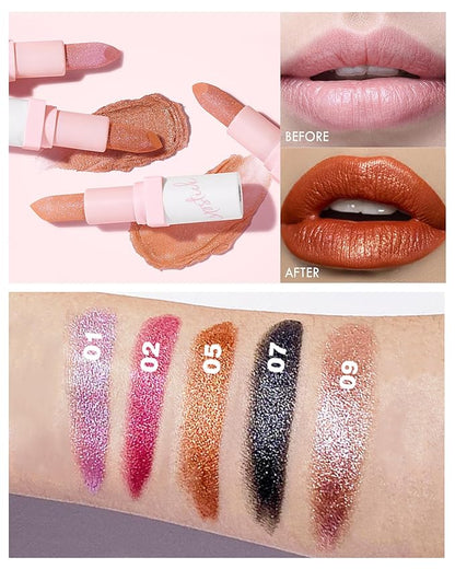 Glitter Lipstick for Women, Shimmer Sparkly Lipstick Long Lasting Waterproof, Diamond Shiny Metallic Matte Lipstick,Non-sticky, Impact Color, Bold Glimmer Glow Lip Gloss, Stage Party Makeup (02#Berry)