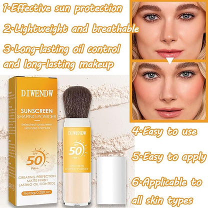 Mineral Sunscreen Setting Powder SPF 50 PA++,Breathable Sun Screen with Brush,Lightweight Long Lasting Oil Control Face Sunscreen,Matte Concealer Setting Powder for All Skin Types