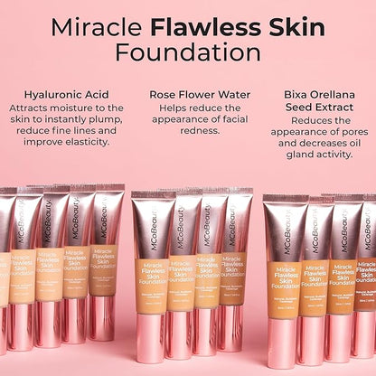 MCoBeauty Miracle Flawless Skin Foundation, 5 Natural Beige, Natural, Buildable Coverage for All-Day Wear, Vegan, Cruelty Free Cosmetics