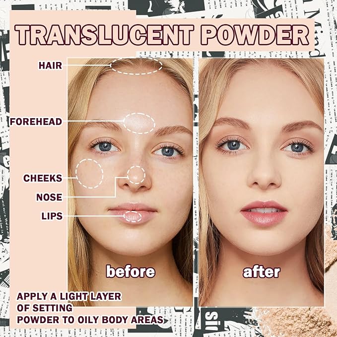 Loose Setting Powder,Lightweight Oil Control Translucent Loose Face Powder with Brush,Waterproof Long Lasting Soft Smooth Matte Face Finishing Powder for Natural Flawless Makeup