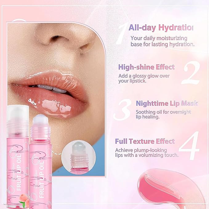 Hydrating Roll On Lip Oil, 6 Pcs Lip Glow Oil Plumpimg Lip Balm Long Lasting Non Sticky Lip Gloss Transparent Colorless Moisturizing Lip Lotion