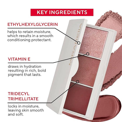 Mirabella Spellbound Pro Face Trio Powder and Cream Blush Palette with Powder Highlighter, Lightweight & Buildable Color Blush for Cheeks Creates a Flawless, Radiant Look for All-Over Multi-Use