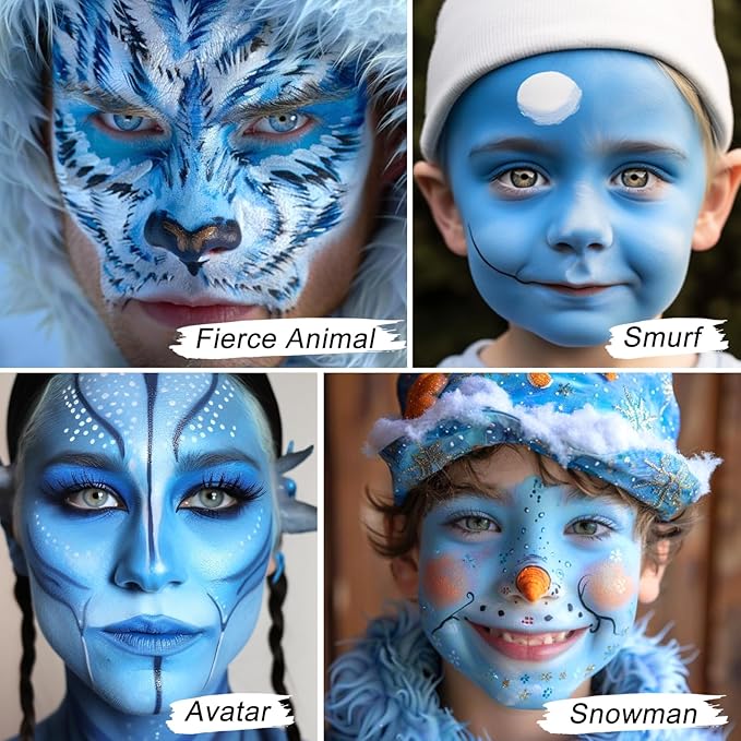 UCANBE Light Blue Face Body Paint Makeup Foundation, Cream Greasepaint for Kids & Adult, Non-Toxic FX Face Painting Kit for Halloween Smurf Avatar Corpse Bride Sally Face Makeup, Costume Cosplay Party