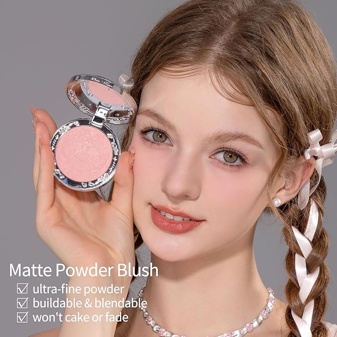 Flower Knows Swan Ballet Embossed Blush 02 Romanticism+Butterfly Cloud Collar Angled Powder Brush Frosty Wisteria