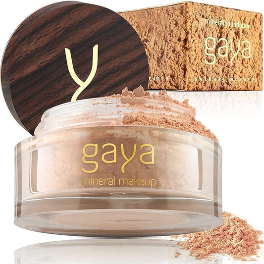 Vegan Mineral Powder Foundation Light to Full Coverage, Natural Foundation for Natural-Looking, Mica Mineral Foundation, Cruelty Free, No Chemicals by Gaya Cosmetics (MF6)