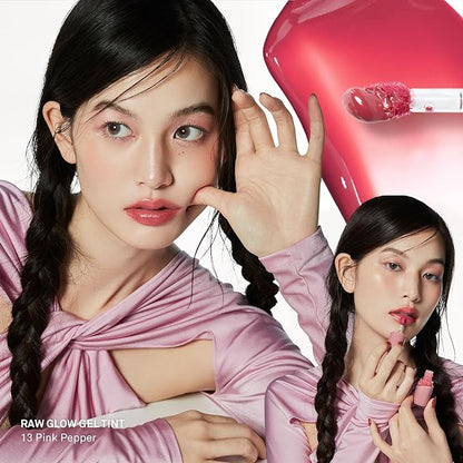 HINCE 2PCS Glossy & Dewy Lip Stain, Pink Pepper & Bite Raw Glow Gel Tint, Non-Sticky & Hydrating, Long-Wearing Vegan Lip Tint, 0.13 fl.oz. (PINK PEPPER, BITE)