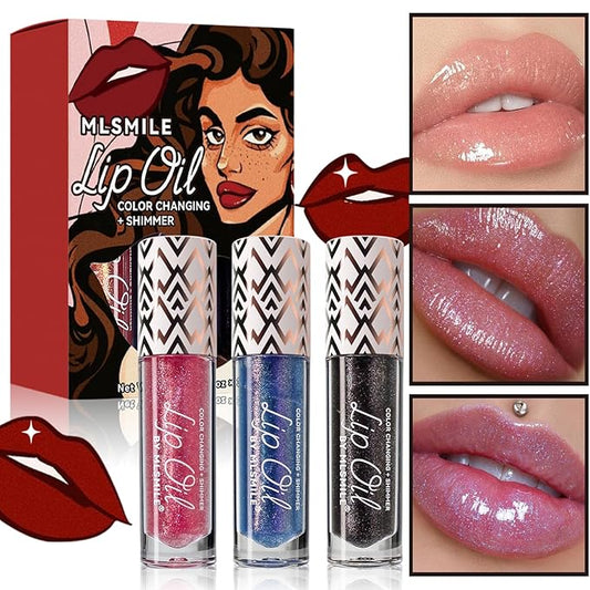 3 Pcs Boss Up Color Changing Lip Oil, Shimmering Temperature Color Changing Lip Gloss Tinted Lip Stain, Long Lasting Nourishing Moisturizing Lip Glow Oil for Lip Care and Dry Lips (B#)