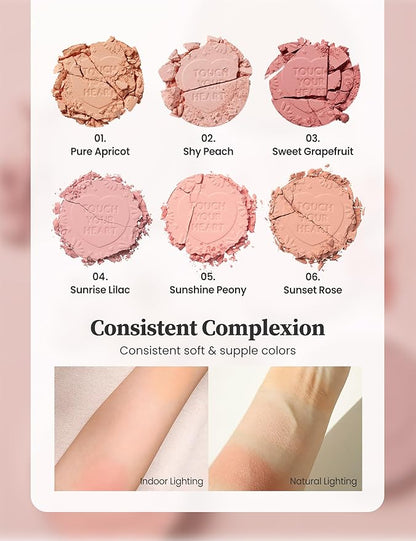 MILKTOUCH Touch My Cheek in Bloom Blush Sunshine Peony | Face Blushes Compact Powder Makeup | Oil Absorbing Powder Compact | For Oily Skin Korean Blush (0.18 oz)