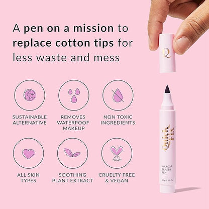 THE QUICK FLICK Reusable Waterproof Makeup Remover Pen - Quick Fix Makeup Eraser Pen for Smudged Eyeliner, Mascara, Brows - Instant Lipstick Remover - Travel Friendly, On-the-Go Touch-Ups, Easy to Use
