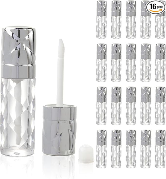 COSIDEA 16pcs Round 5ml 0.17oz silver Empty lip gloss tubes with wand prismatic Lipgloss tube containers for lip oil packing