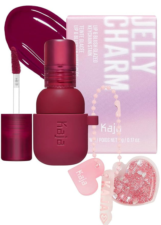 Kaja Lip & Blush Glazed Keychain Stain - Jelly Charm 01 Cherry Spritz + Beauty Bento Collection - Bouncy Eyeshadow Trio 02 Orange Blossom, 0.03 Oz Bundle
