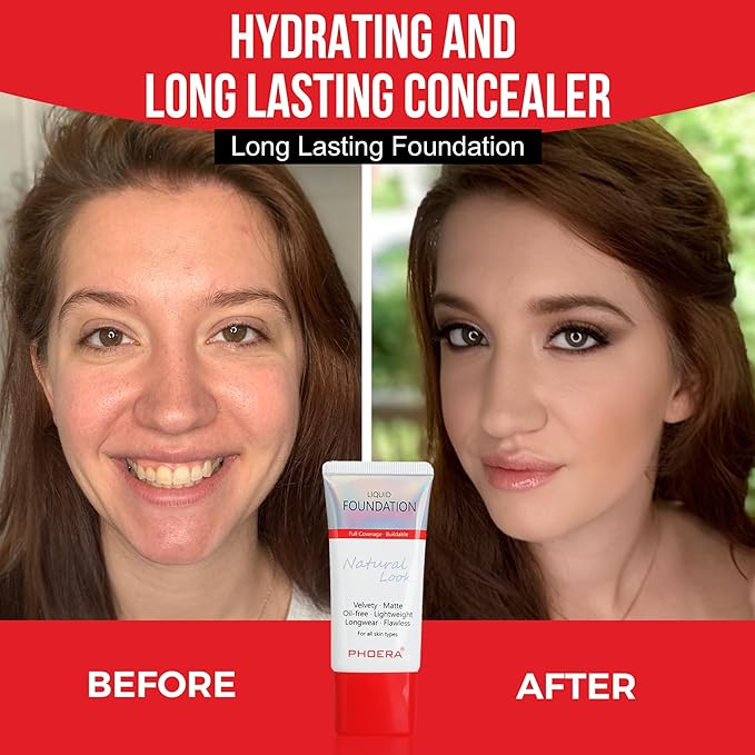 Phoera Foundation Full Coverage Makeup Set - 24hr Long Lasting Oil Control - Same Foundation Smarter Packaging (104 Buff Beige)