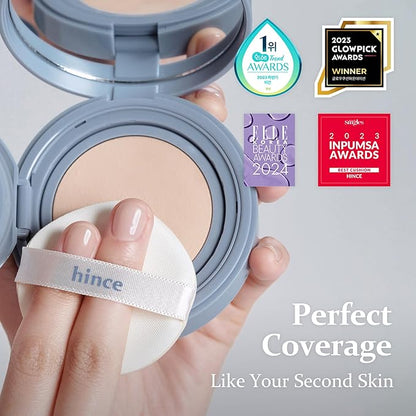 hince Second Skin Mesh Matte Cushion - 12g, Natural Coverage, Semi Matte Finish, Flawless Coverage, 24hr Long Lasting, Korean Cushion Foundation, Blue Cushion (IVORY, 21)