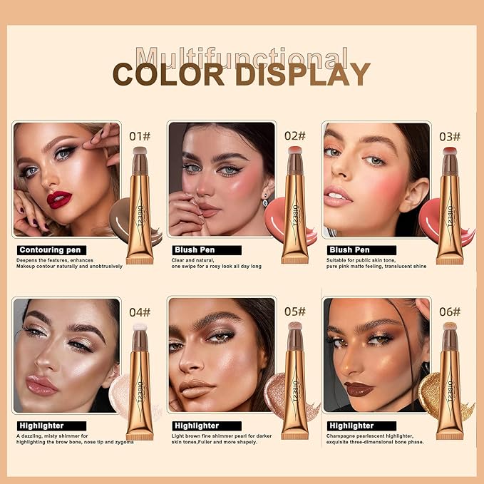 Contour Beauty Wand, Liquid Face Concealer Contouring with Cushion Applicator, Shading Bronzer Stick Natural Matte Finish, Lightweight Blendable Super Silky Cream Contour Makeup Stick