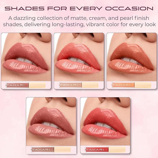 VOTUM Tahari 5 -Piece Matte Lip Gloss Set – Simmery Shades Lip Gloss Pack for Women & Girls, Long-Lasting, Hydrating Lip Color Collection with Rich, Versatile Tones