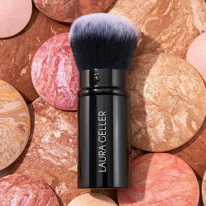 LAURA GELLER NEW YORK Baked Blurring + Setting Powder, Light/Medium and Retractable Airbrush Kabuki Brush 2PC