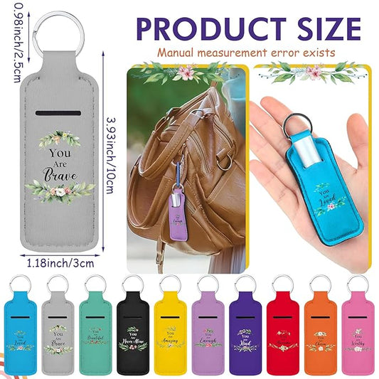 Ctosree 40 Pcs Inspirational Theme Lipstick Holder Lip Balm Holder with Portable Clip on Lip Gloss Sleeve Pouch Pocket for Employee Nurse Mother Teachers(Multicolor)