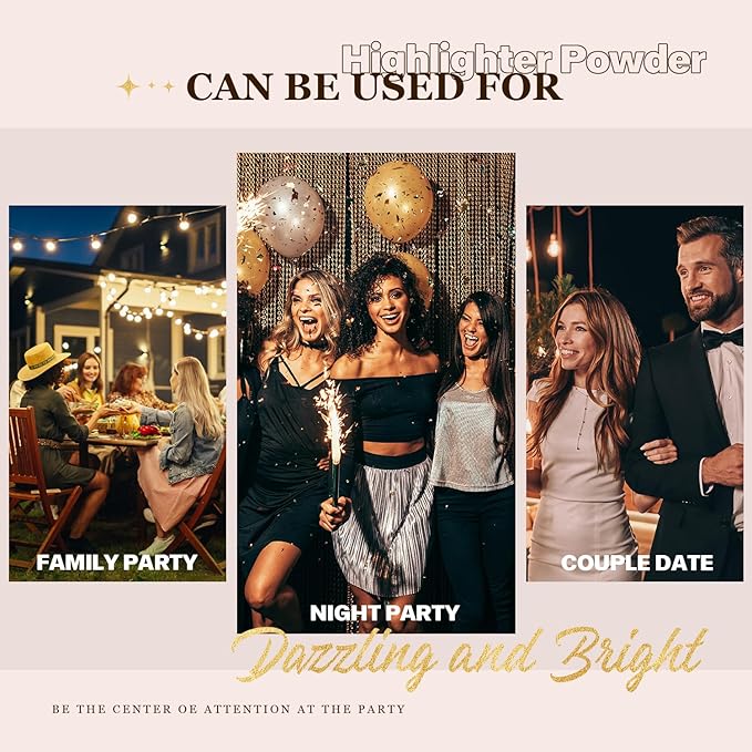 VIOLA HOUSE Highlighter Powder Stick, High Gloss Face Powder Stick,Shimmer Glitter Patting Powder for Festival Party Makeup Face, Hand, Body, Arms,Collarbones. 7g/0.25oz (Yellow)