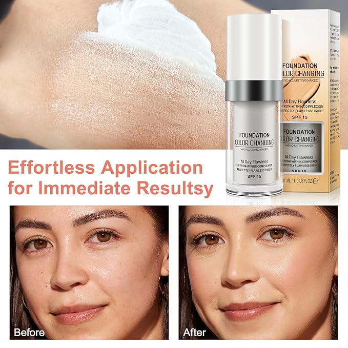 Concealer Cover Cream, Flawless Colour Changing Foundation Makeup, Warm Skin Tone Foundation liquid Base Nude Face Moisturizing Liquid Cover Concealer for Women and Girls