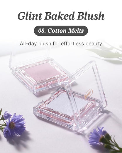 Glint Baked Blush (Cotton Melts, 0.08oz) - Long-Lasting, All-Day Face Blush Powder for a Natural Look. Korean Skin Care, Korean Makeup. Blendable Color for Eyes, Cheeks & Body.