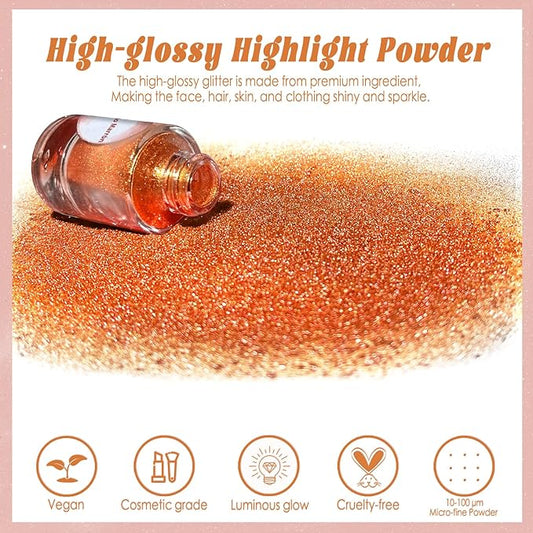 Boko Highlighter Powder Spray, Cosmetic Body Shimmer Spray High Gloss Diamond Highlight Glitter Powder Makeup Sparkle Glitter Hairspray Christmas Rave Accessories for Women Face Paint Hair Clothes
