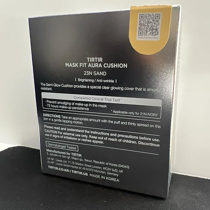 TIRTIR Mask Fit Aura Silver Cushion Foundation | Semi-glow Finish, Natural Coverage, Moisturizing, Lightweight, Korean cushion foundation (#23N Sand, Full Size, 0.63 Fl Oz)