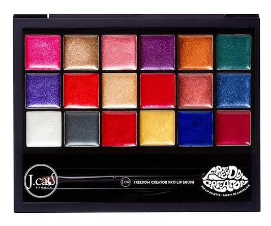 J.Cat Beauty Freedom Creator Lip Palette with 18 Versatile Shades for Personalized Lip Colours, Shimmery Pigmented Shades for Soft and Bold Looks, Freedom Shimmer