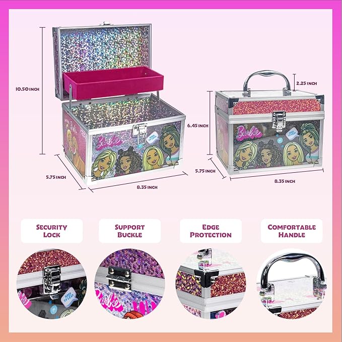 Barbie Movie Kids Makeup Kit for Girls, Real Washable Toy Makeup Set, Barbie Gift, Play Makeup and Pretend Play Toys Ages 3 4 5 6 7 8 9 10 11 12, by Townley Girl