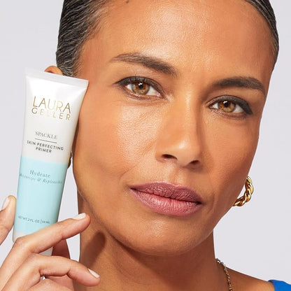 LAURA GELLER NEW YORK Laura's Must-Haves Kit 3pc: Baked Balance-n-Brighten Powder Foundation, Tan + Spackle Skin Perfecting Makeup Primer, Hydrate + Airbrush Round Kabuki Brush