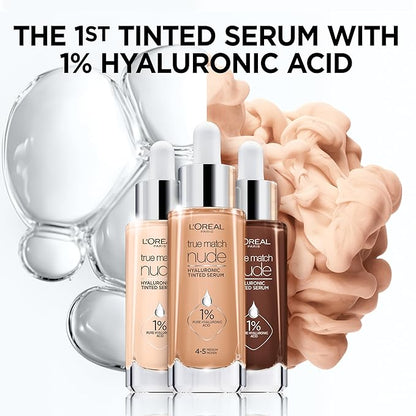 L’Oréal Paris True Match Nude Hyaluronic Tinted Serum Foundation with 1% Hyaluronic acid & Makeup True Match Lumi Glotion Natural Glow Enhancer Lotion, Fair, 1.35 Ounces