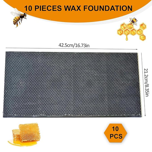 Beehive Waxed Coated Foundation Sheet, Beehive Foundation Sheets Waxed Foundation Sheet Plastic Portable Honeycomb Sheet Nest Foundation Sheet fit Deep Frame, Black, 10 Sheets