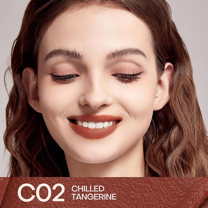 Mistine Cream Lip Gloss Thai latte Long Lasting Lip Gloss Non-sticky Silk Smooth Mist Matte Finish Lip Tint Gloss C02 Chilled Tangerine 0.1 fl oz 1 Count