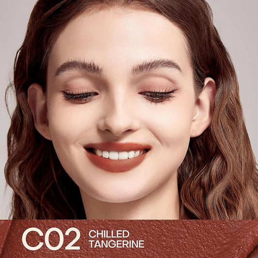 Mistine Cream Lip Gloss Thai latte Long Lasting Lip Gloss Non-sticky Silk Smooth Mist Matte Finish Lip Tint Gloss C02 Chilled Tangerine 0.1 fl oz 1 Count