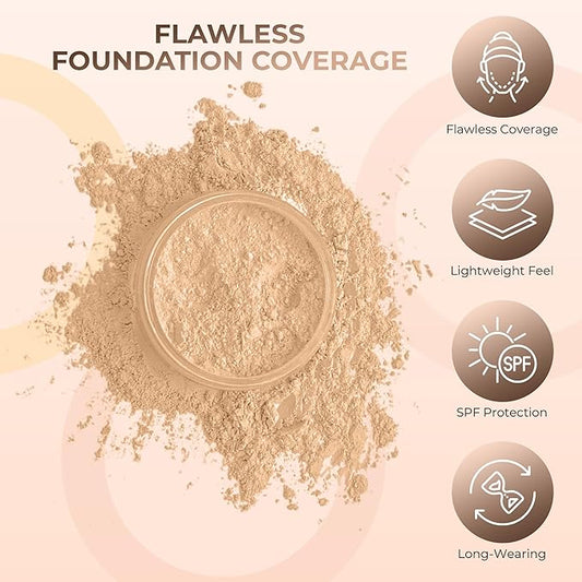 Warm Shade Foundation (30g Full Size Sifter Jar) Matte Mineral Makeup Loose Powder Bare Face Full Coverage Long Lasting All Natural Noncomedogenic for All Skin Types Airbrushed Finish SPF 31