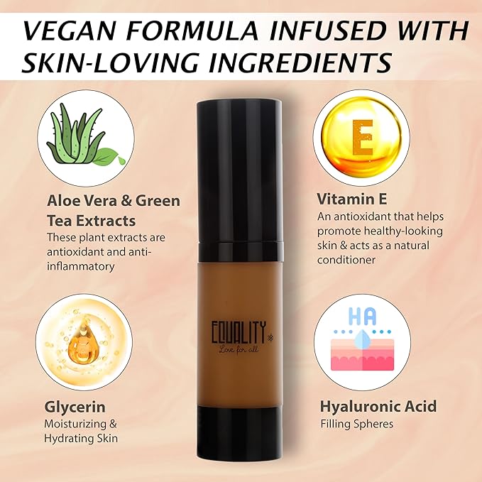 EQUALITY HI-DEF Foundation, Water resistant, Medium to Full coverage, Dewy finish non-matt, 12 hour wear Shine control, Cruelty Free, Paraben Free, 18ml/0.61 US Fl Oz - C9