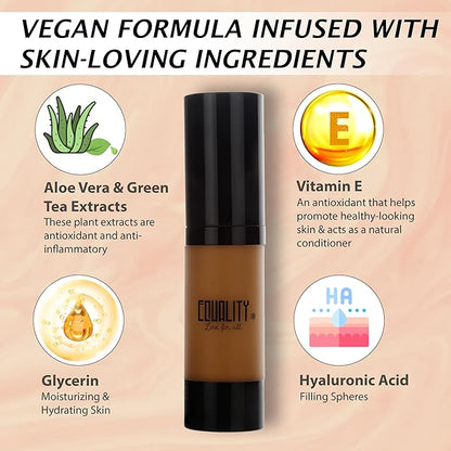 EQUALITY HI-DEF Foundation, Water resistant, Medium to Full coverage, Dewy finish non-matt, 12 hour wear Shine control, Cruelty Free, Paraben Free, 18ml/0.61 US Fl Oz - C9