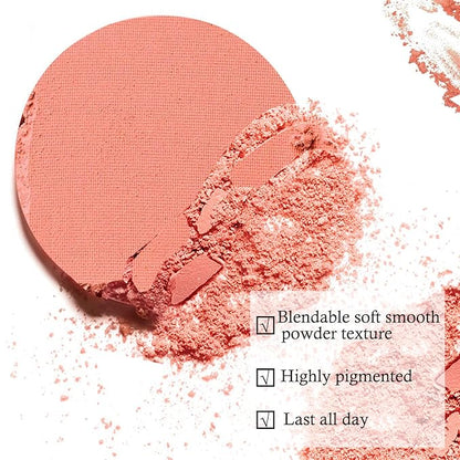 Boobeen Single Color Blush Face Blush Palette Matte Baked Makeup Blush Powder High Pigment Pressed Blush, Long-lasting Colorful, Blends Easily, Lightweight