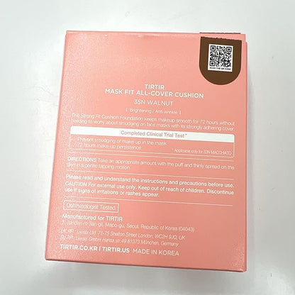 TIRTIR Mask Fit All Cover Pink Cushion Foundation | High coverage, Velvety Matte Finish, Lightweight, Flawless, Corrects Redness, Korean Cushion (#35N Walnut, Full Size, 0.63 Fl Oz)