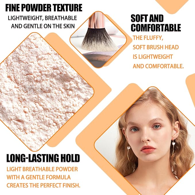Loose Setting Powder Set with makeup brush,Lightweight Long Lasting Oil Control Loose Face Powder,Translucent Matte Drying Finishing Setting Powder for All Skin Types A