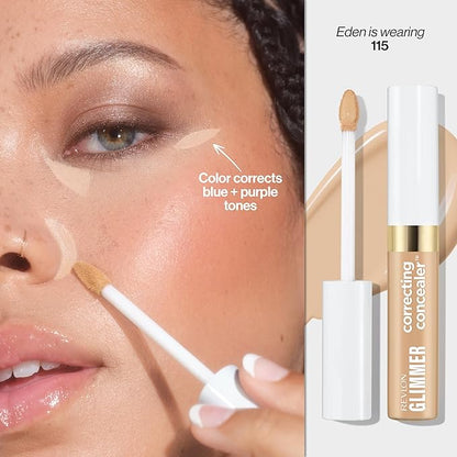 Revlon Glimmer Correcting Concealer, Liquid Under Eye Makeup, Made with Caffeine, Vitamin C, & Stevioside, 115, 0.3 fl oz