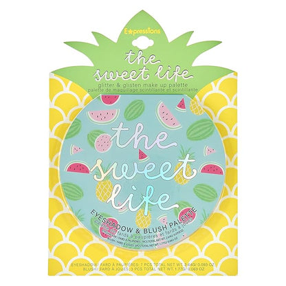 The Sweet Life Glisten & Glitter Makeup Palette 10 Color Eyeshadow Palette & Blush Makeup Novelty Beauty Set, Fold Out Compact with Mirror,Washable, Non-Toxic