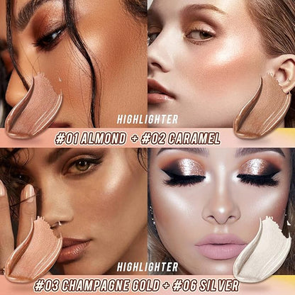 2 Pcs Cream Contour Stick Makeup Kit, Cream Highlighter Stick & Contour Bronzer Stick for Cheeks, Lightweight Blendable Smooth -Highlighter & Bronzer (#04 Light Rose Gold #07 Coffee)