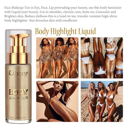 Firstfly Liquid Luminizer, Waterproof Moisturizing Light Shimmer Glow Illuminator for Face & Body, All In One Makeup Liquid Illuminator, Summer Body Luminizer, Face Highlighter