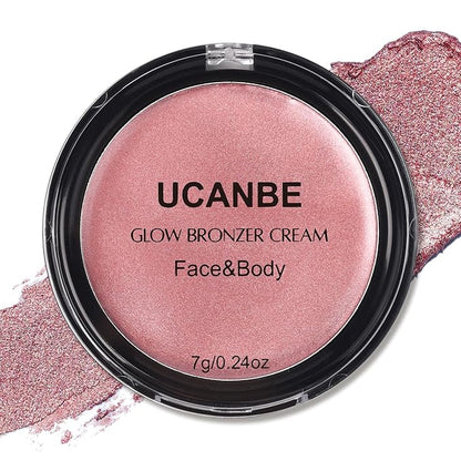 UCANBE Cream Bronzer for Face & Body, Natural Rose Gold Sun-Kissed Glow Blusher, Buildable Luminous for Long Lasting Rosy Flushed, Lightweight Illuminating Contouring Muti-Use Makeup Palette