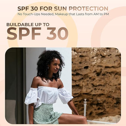 Ebony Foundation (30g Full Size Sifter Jar) Matte Mineral Makeup Loose Powder Bare Face Full Coverage Long Lasting All Natural Noncomedogenic for All Skin Types Airbrushed Finish SPF 30