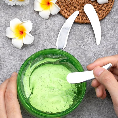 2pcs Mini Metal Makeup Spatula, Reusable Cosmetic Cream Spatulas Spoon, Skincare Scoop Applicator Facial Massage Beauty Tools for Mixing and Sampling Face Eye Cream- Silver
