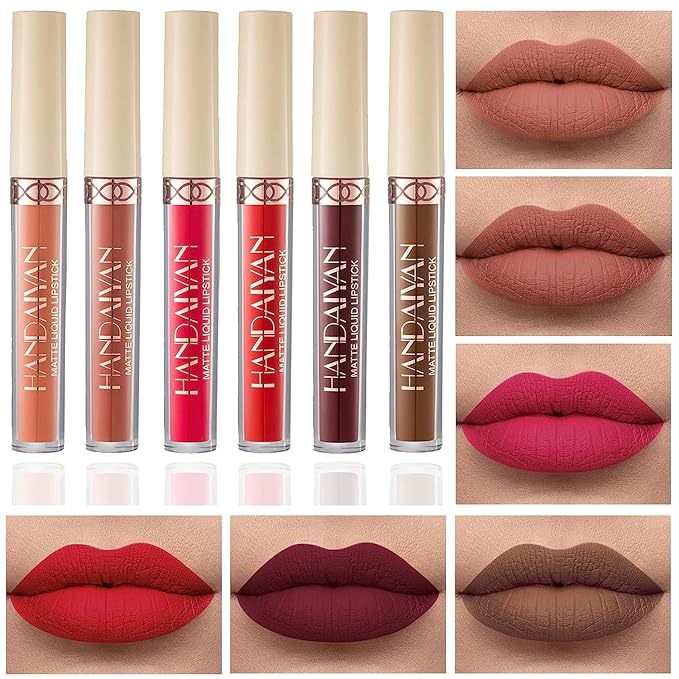 MAEPEOR Matte Liquid Lipstick 6PCS Nude Brown Velvety Lip Gloss Kit Long-Lasting Wear Non-Stick Cup and Not Fade Lipstick Set for All Undertone (Nude-Brown Series, 6PCS-D)