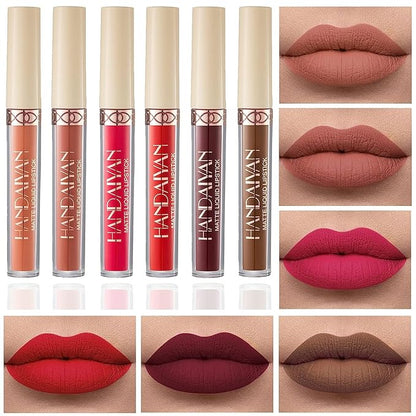 MAEPEOR Matte Liquid Lipstick 6PCS Nude Brown Velvety Lip Gloss Kit Long-Lasting Wear Non-Stick Cup and Not Fade Lipstick Set for All Undertone (Nude-Brown Series, 6PCS-D)