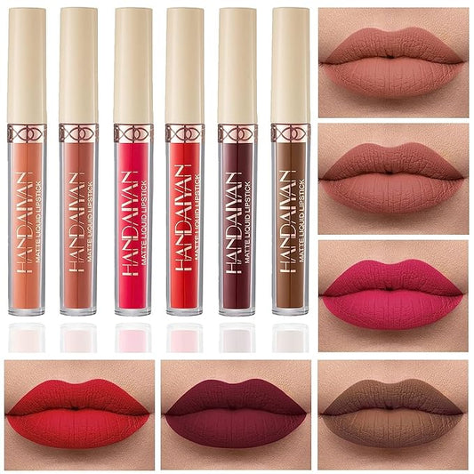 MAEPEOR Matte Liquid Lipstick 6PCS Nude Brown Velvety Lip Gloss Kit Long-Lasting Wear Non-Stick Cup and Not Fade Lipstick Set for All Undertone (Nude-Brown Series, 6PCS-D)